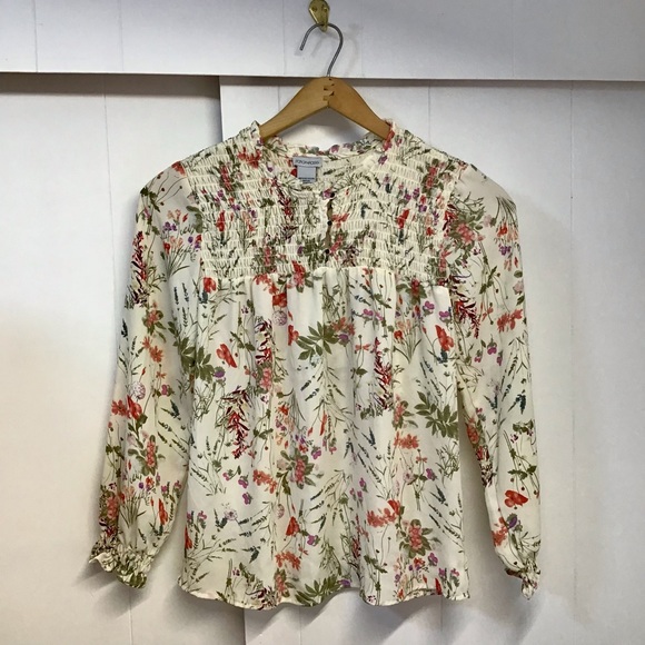 Cottage Core floral boho blouse Paraphrase gathers and long sleeves ruffle cuffs - Picture 1 of 11